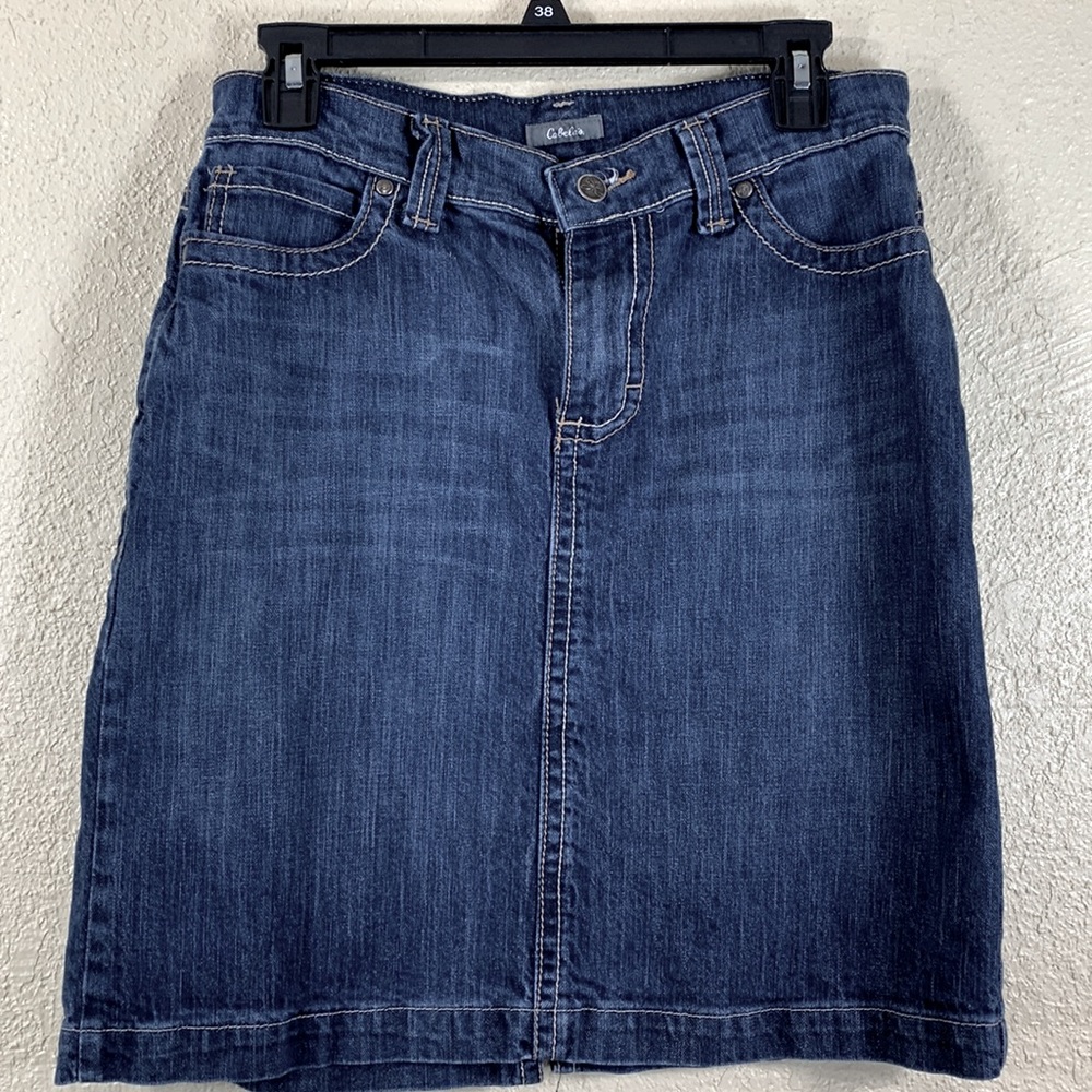 Cabela's Denim Jean Skirt Blue Back Pockets Embroidery Size 4 Regular